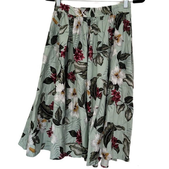 NWT HELL BUNNY RETRO 50S VINTAGE STYLE GREEN FLORAL TAHITI SKIRT SIZE SMALL - Picture 7 of 15
